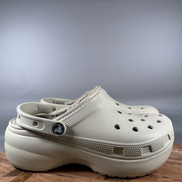 Crocs Classic Platform Lined Clogs US Women 9 Beige - Picture 1 of 8